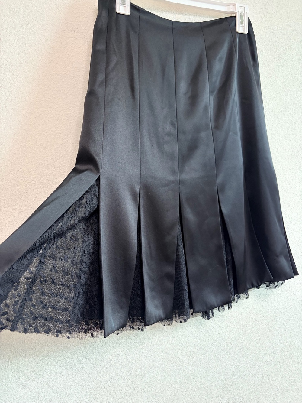 Yansi Fugel Black Satin Lace Godet Midi Skirt Size 4 Y2K